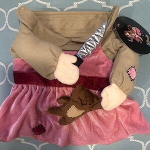Creepy Kathy Pet Costume Pink and Tan Outfit with Bear Plush size M